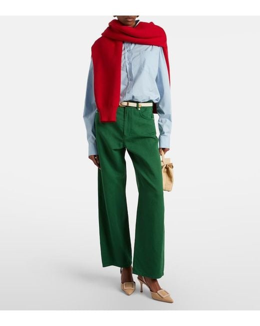 Max Mara Green Max Mara Onorata Cotton And Linen Wide-Leg Pants