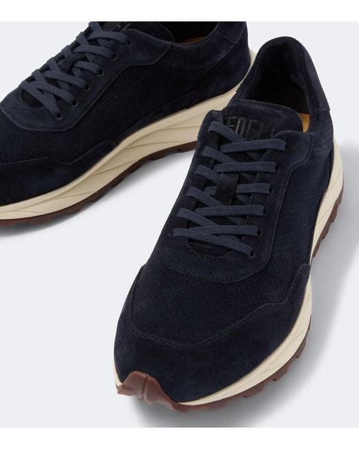 Fedeli Blue Suede-Trimmed Sneakers for men