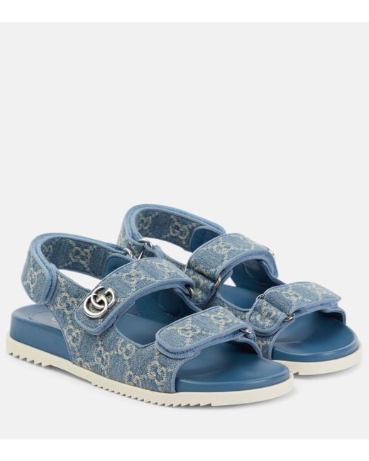 Sandales bleues en denim à motif gg et à g entrecroisés Gucci en coloris Blue
