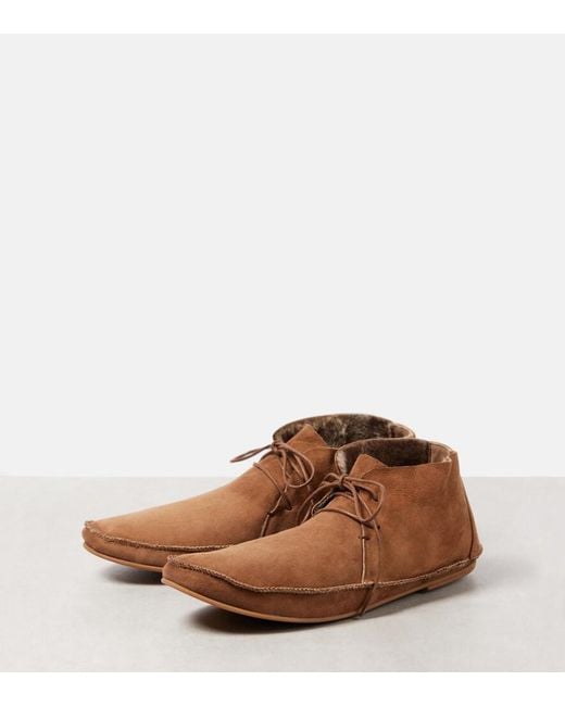 The Row Brown Tyler Shearling-Lined Suede Moccasins