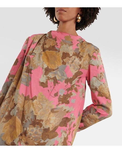 Dries Van Noten Pink Printed Draped Blouse