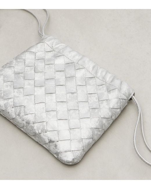 Bottega Veneta Gray Intrecciato Small Metallic Leather Pouch