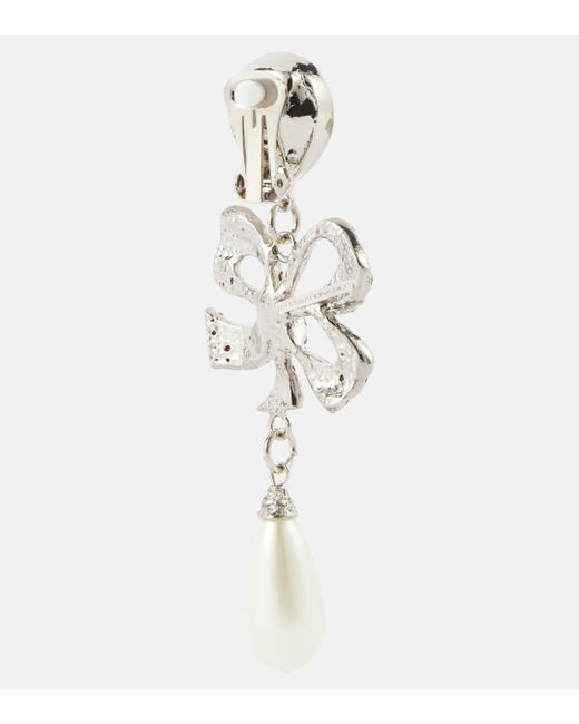 Alessandra Rich Metallic Bow-detail Embellished Drop Earrings