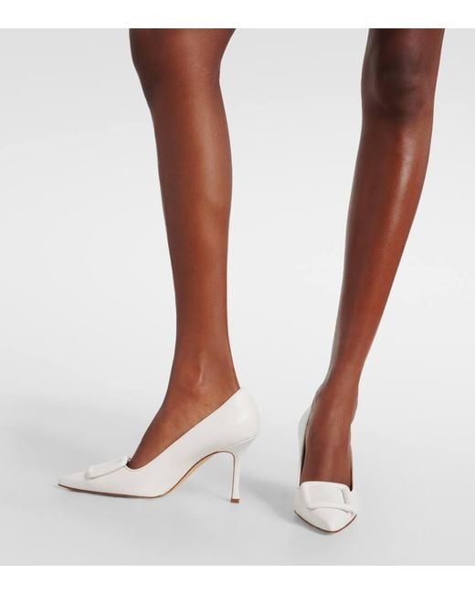 Manolo Blahnik White Maysale 70 Suede Pumps