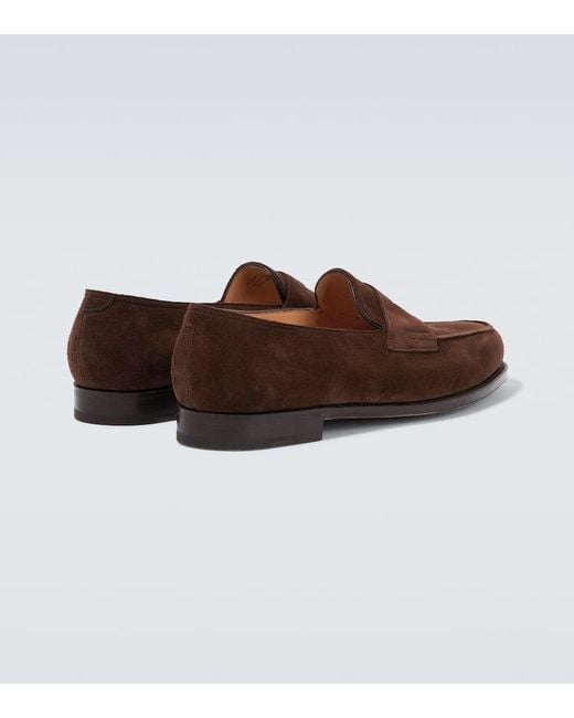 John Lobb Brown Lopez Suede Penny Loafers for men