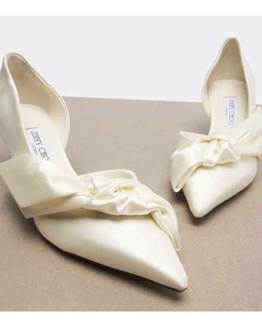 Jimmy Choo White Issy Bow-Detail Satin Pumps