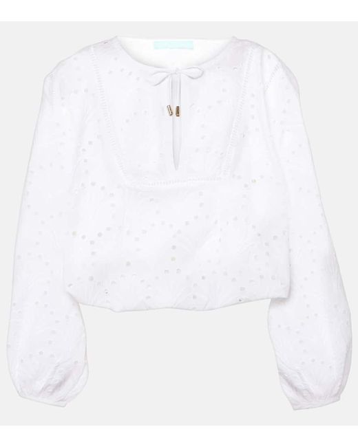 Melissa Odabash White Angie Puff-sleeve Cotton Crop Top