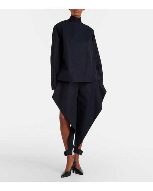Alaïa Blue Ruffled Cotton Gabardine Tapered Pants