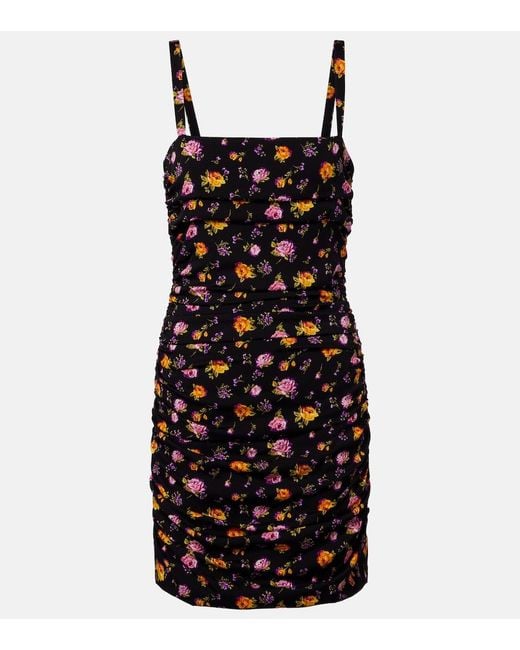 Dolce & Gabbana Black Small Rose Bouquets-Print Draped Charmeuse Dress