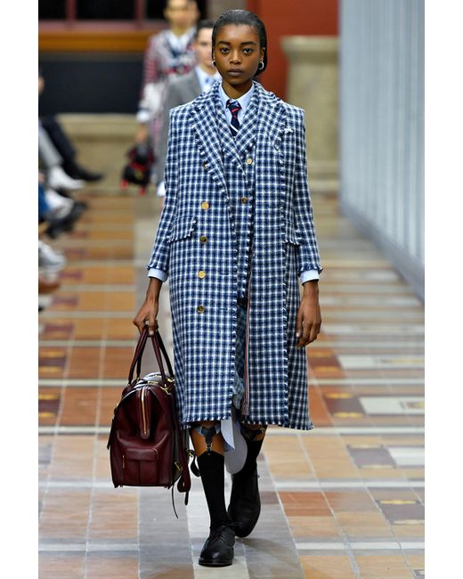 Thom Browne Checked Wool Skirt in Blue - Lyst