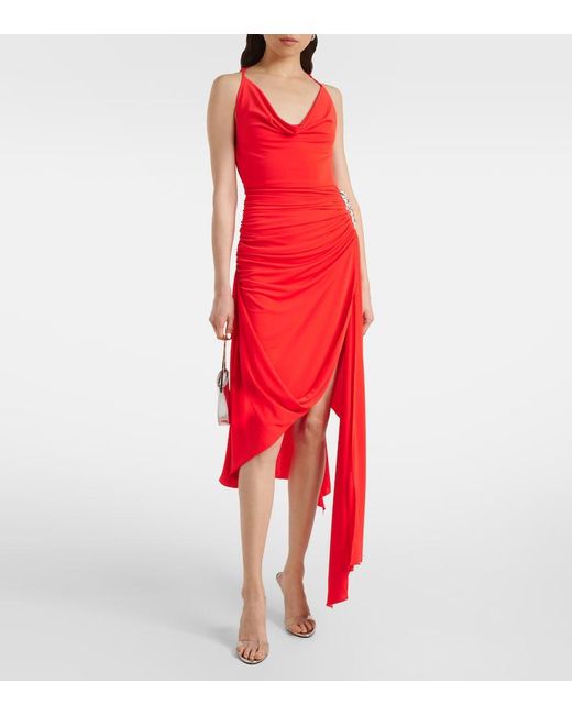 David Koma Red Lame Midi Dress
