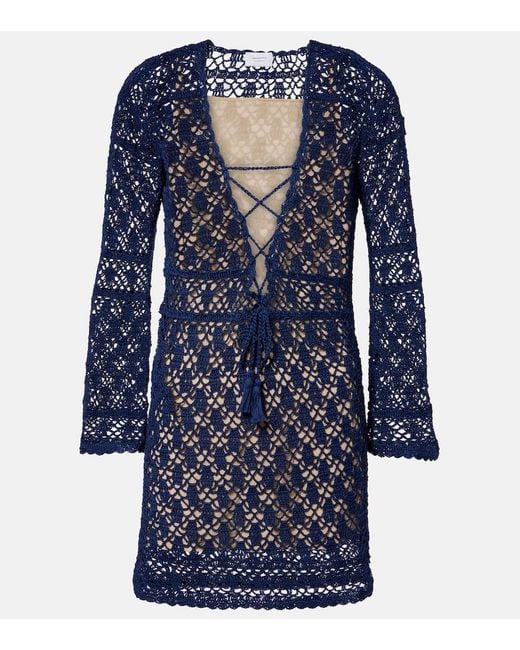 Anna Kosturova Blue Bianca Crochet Cotton Minidress