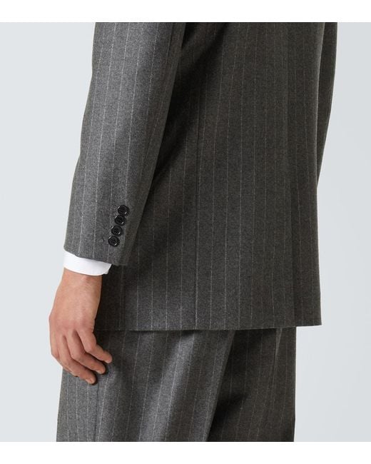 Saint Laurent Gray Pinstripe Wool And Cashmere Blazer for men