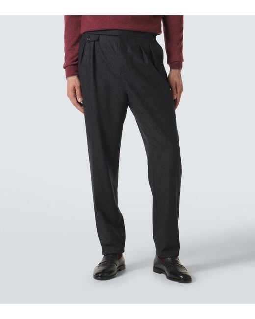 Brunello Cucinelli Gray Virgin Wool Flannel Slim Pants for men