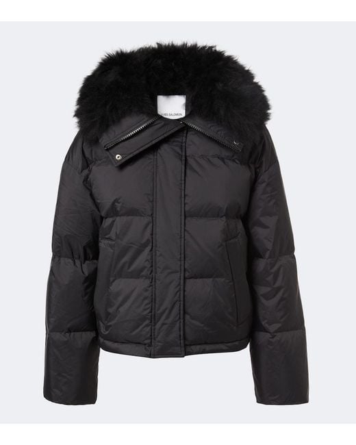 Yves Salomon Black Doudoune Shearling-Trimmed Down Jacket