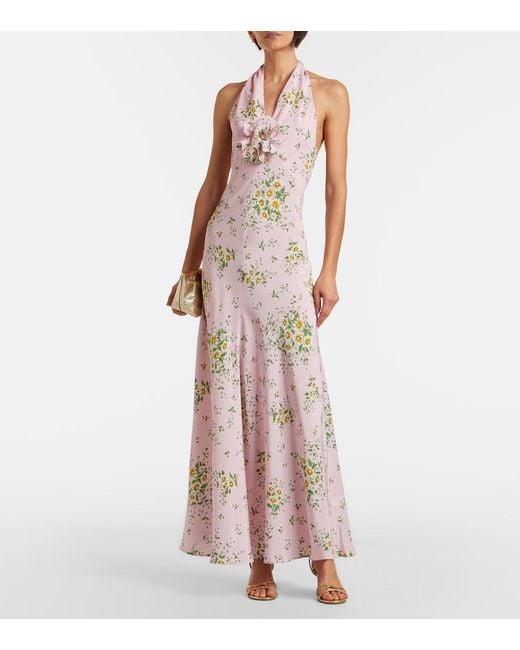 Rodarte Natural Floral-Applique Floral Silk Crepe Gown
