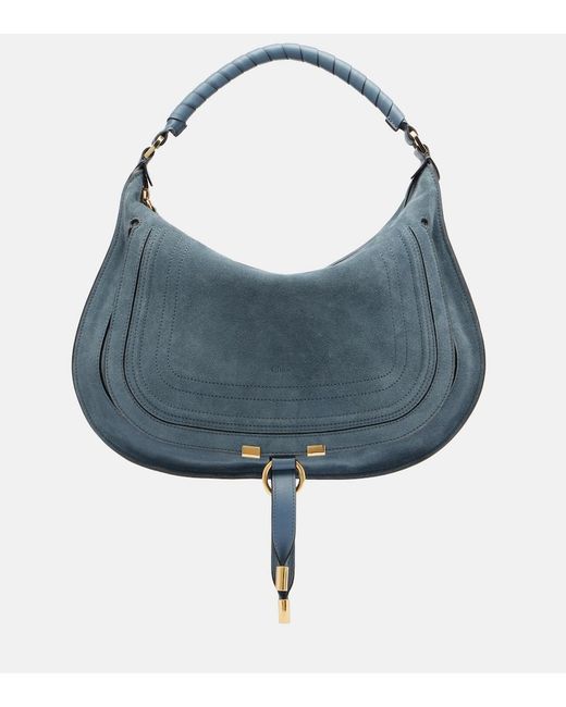 Chloé Blue Marcie Medium Suede Shoulder Bag