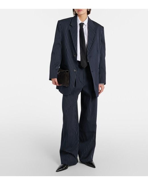 Frankie Shop Blue Pinstripe Ripley Wide-Leg High-Rise Woven-Blend Trousers