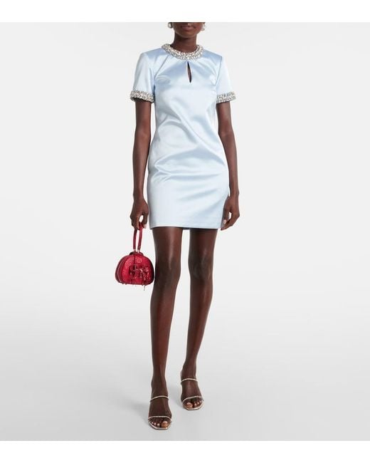 Self-Portrait Blue Embellished Satin Minidress