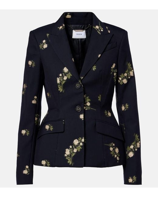 Erdem Blue Floral Jacquard Blazer