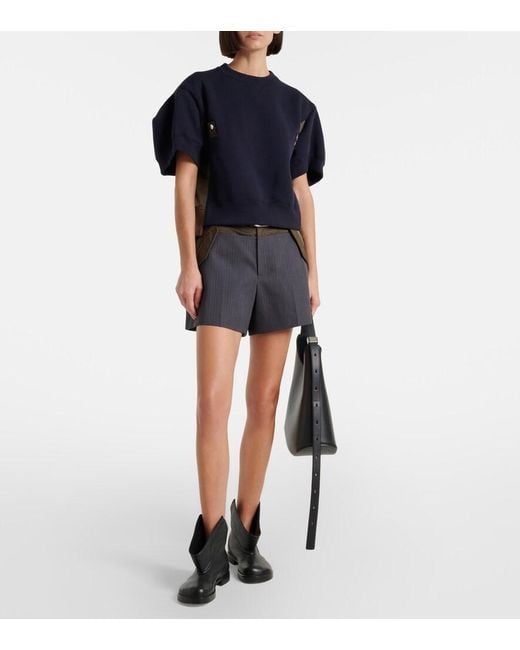 Sacai Blue Cotton-Blend And Twill Sweatshirt