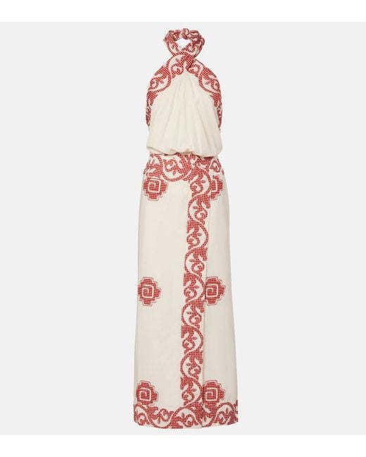 Johanna Ortiz Pink Printed Cotton Midi Dress