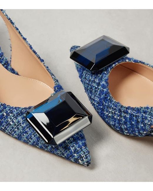 Gianvito Rossi Blue Jaipur 55 Boucle Slingback Pumps
