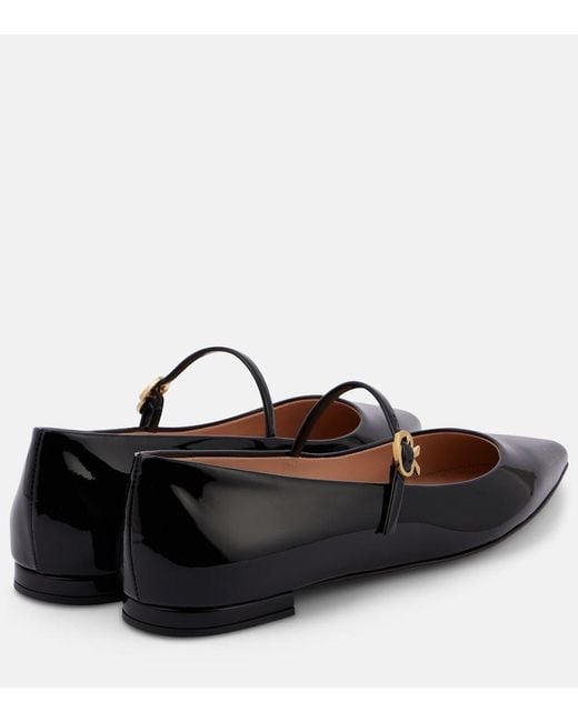 Gianvito Rossi Black Ribbon Jane Patent Leather Mary Jane Flats