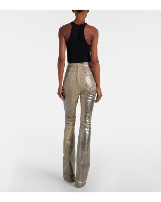 Rick Owens Natural Bolan Coated High-Rise Bootcut Jeans