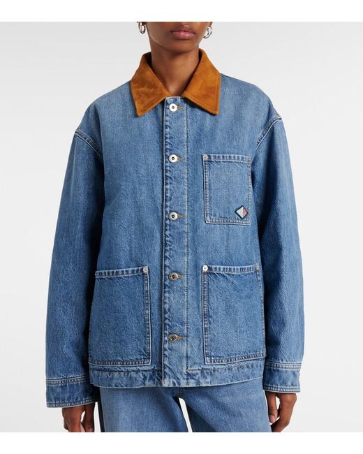 Bottega Veneta Blue Jacket With Suede Collar And Logo Patch