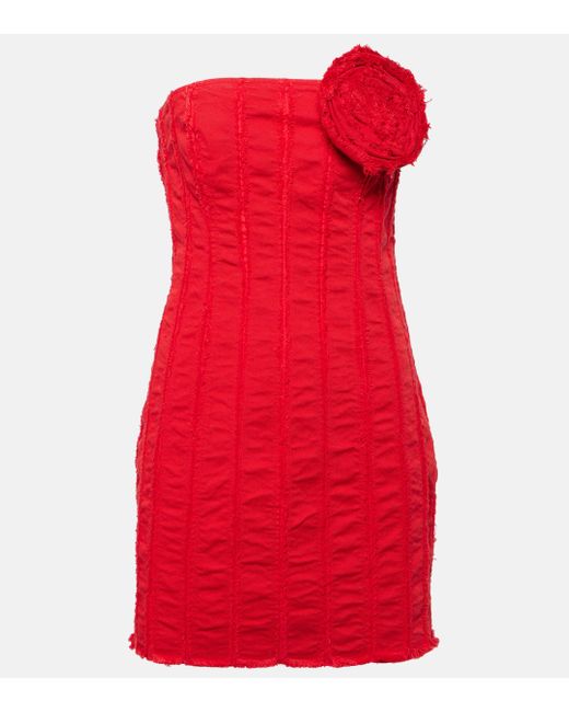 Blumarine Red Floral-applique Strapless Cotton Jersey Minidress