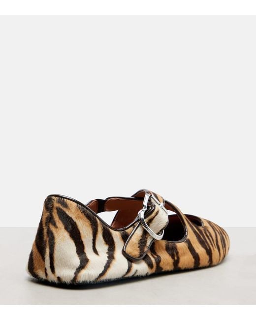 Alaïa Brown Tiger-Print Calf Hair Ballet Flats
