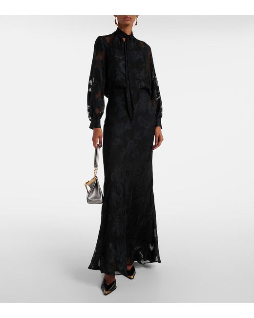 Etro Black Paisley Satin Maxi Skirt