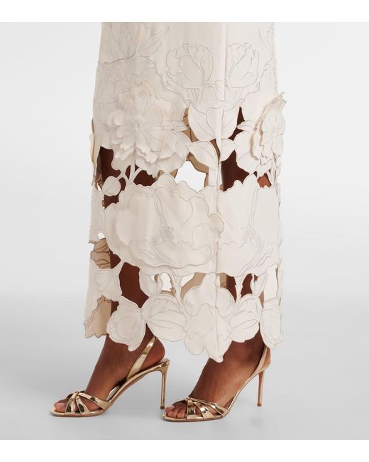 LEO LIN White Rayna Floral-Applique Crepe Maxi Dress
