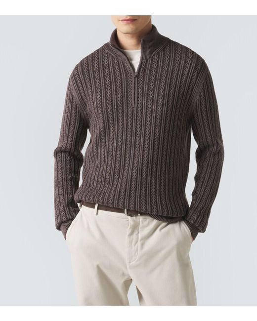 Agnona Gray Cashmere, Wool, And Silk Half-Zip Sweater for men