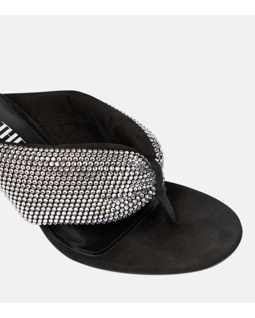 The Attico Black Rem Satin Crystal-Embellished Thong Sandals