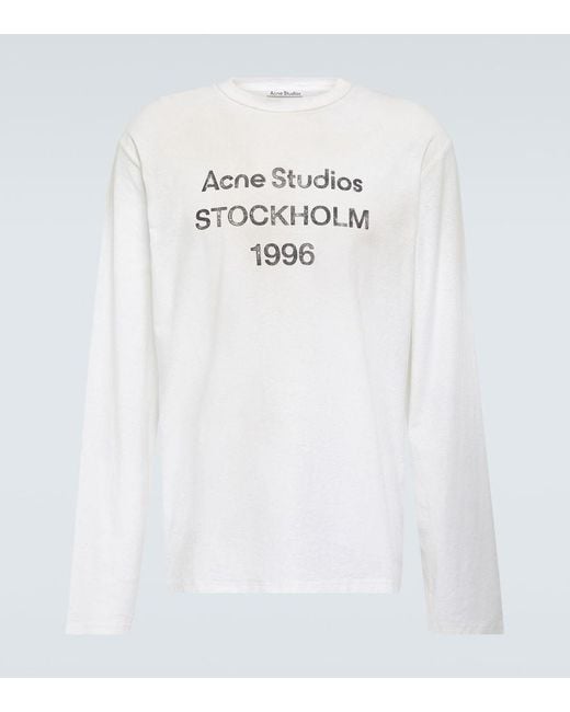 Acne White Logo Distressed Jersey T-Shirt for men