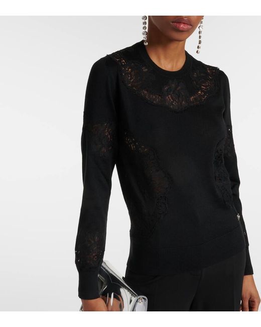 Jersey en mezcla de cachemir con encaje Dolce & Gabbana de color Black