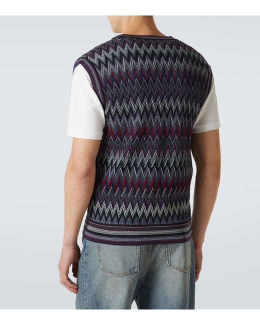 Missoni Blue Zigzag Wool Sweater Vest for men