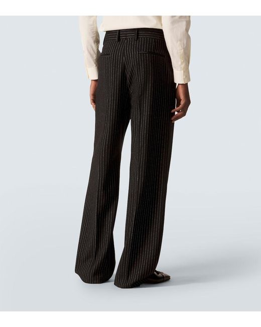 Valentino Black Pinstripe Wool And Silk Straight Pants for men