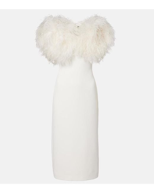 David Koma White Feather-Trimmed Cocktail Dress