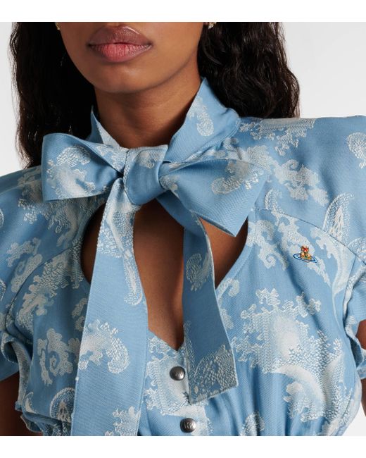 Vivienne Westwood Blue Tie-neck Cotton Jacquard Cropped Top