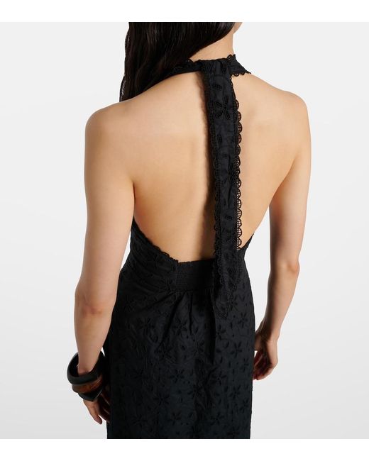 Posse Black Salma Embroidered Halterneck Cotton Midi Dress