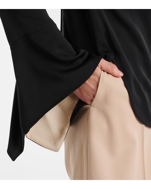 Max Mara Black Pio High-Rise Silk Charmeuse Blouse