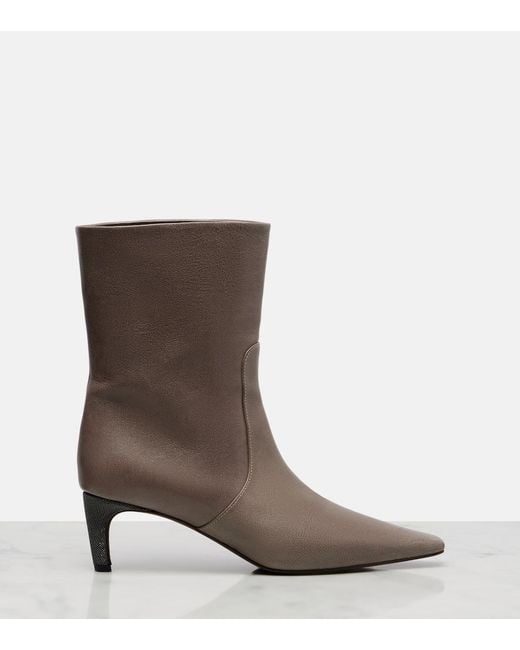 Brunello Cucinelli Brown Monili Leather Ankle Boots