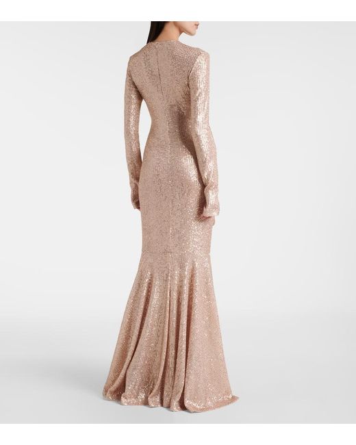 Norma Kamali Natural Ruched Sequined Gown