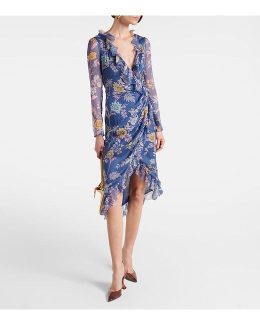 Etro Blue Floral Silk Wrap Dress