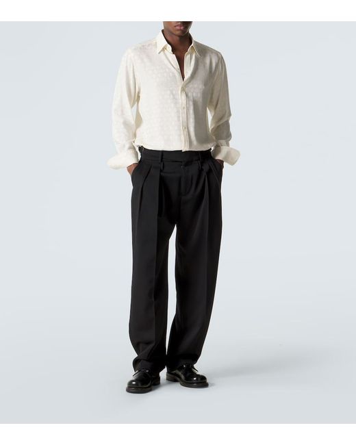 Dolce & Gabbana Blue Virgin Wool Gabardine Wide-Leg Pants for men