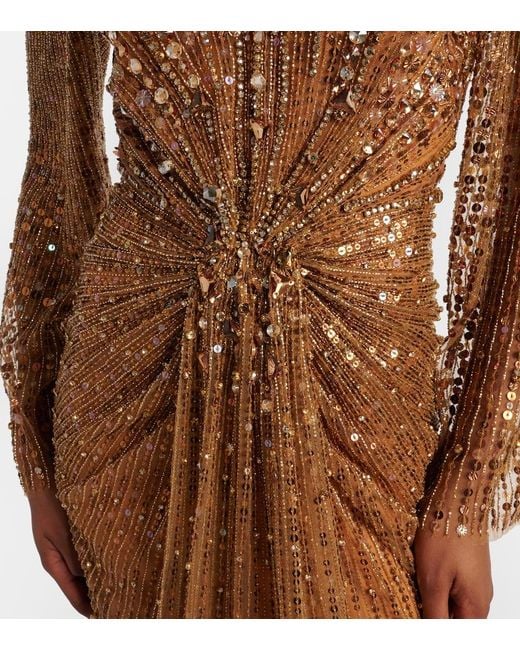 Abito Lungo Anja Con Paillettes di Jenny Packham in Brown