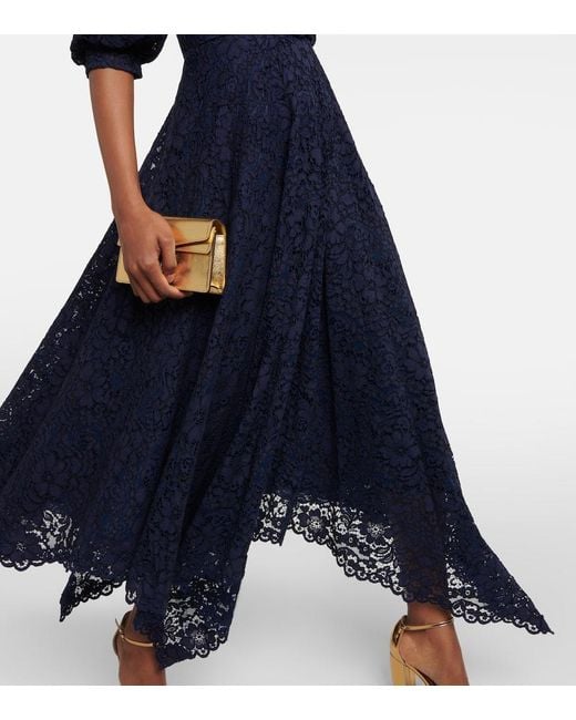 Costarellos Blue Belted Lace Midi Dress